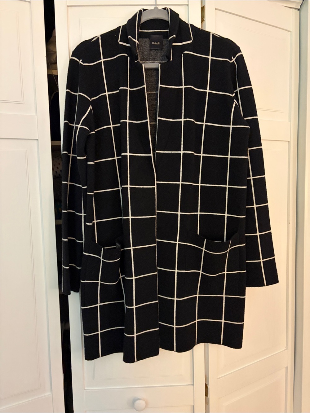 Rafaella Black Grid Open-Front Coatigan